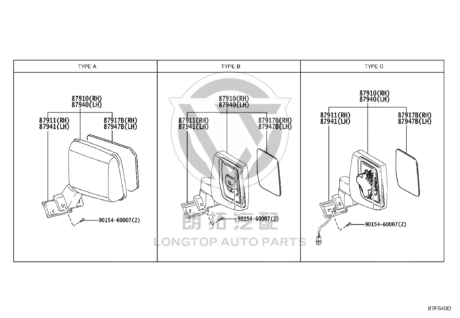 Left Rearview Mirror Assembly 87940-60C60 for Toyota Land Cruiser