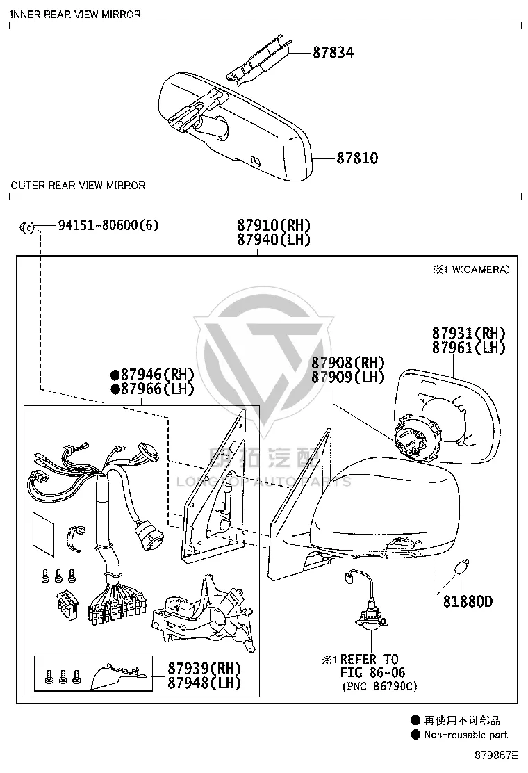 Rearview Mirror Subassembly 87910-60K20 for Lexus LX570
