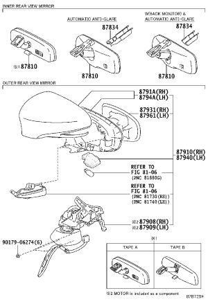 Rearview Mirror Subassembly (left) 87940-76070 for Lexus CT200H