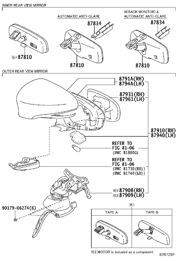 Rearview Mirror Subassembly Right 87910-76070 for Lexus CT200H