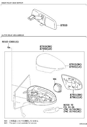Rearview Mirror (Right) 87931-02E50 for Toyota Levin