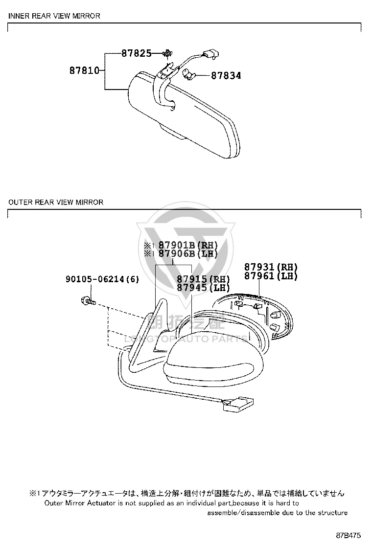 Rearview Mirror (Right) 87931-30A90 for Lexus GS30