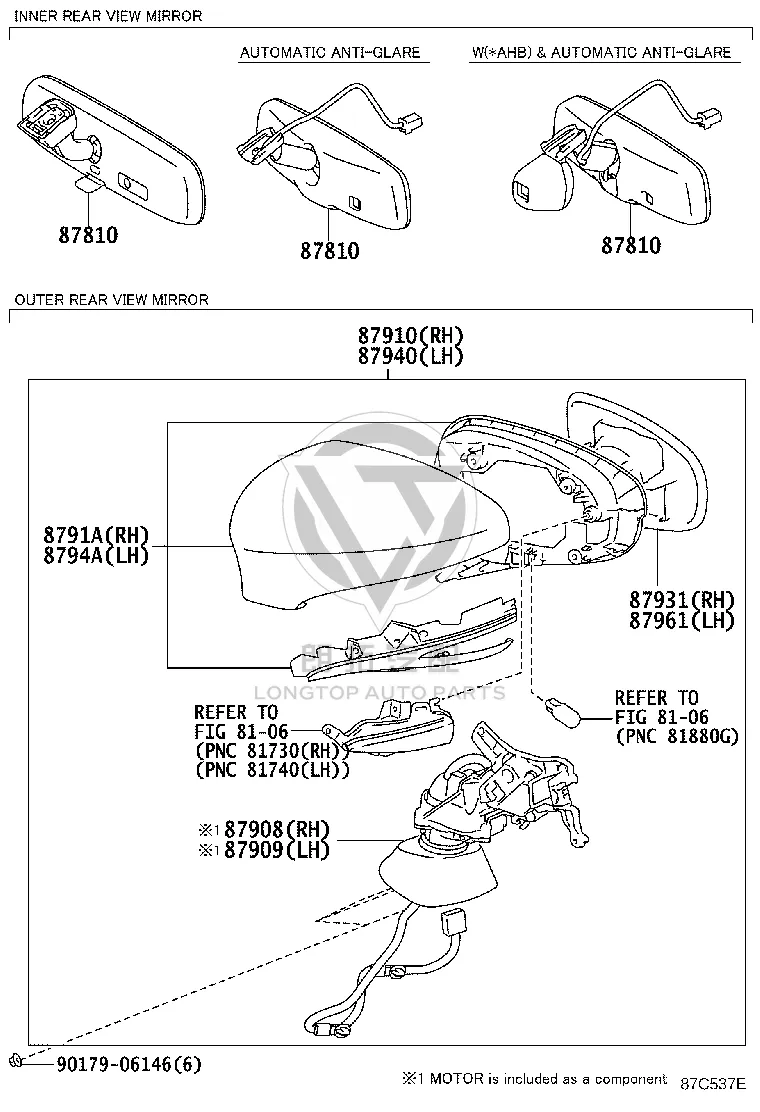 Rearview Mirror Subassembly (Left) 87940-30E02 for Lexus GS Series