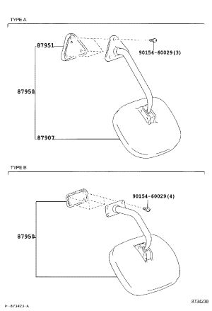 Exterior Rear Lower Mirror Assembly 87950-36010 for Toyota Coaster