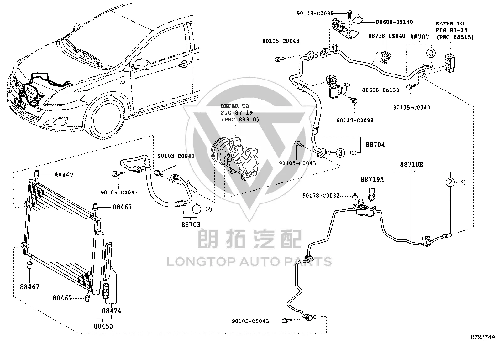Air Conditioning High Pressure Pipe 88710-0Z010 for Toyota Corolla