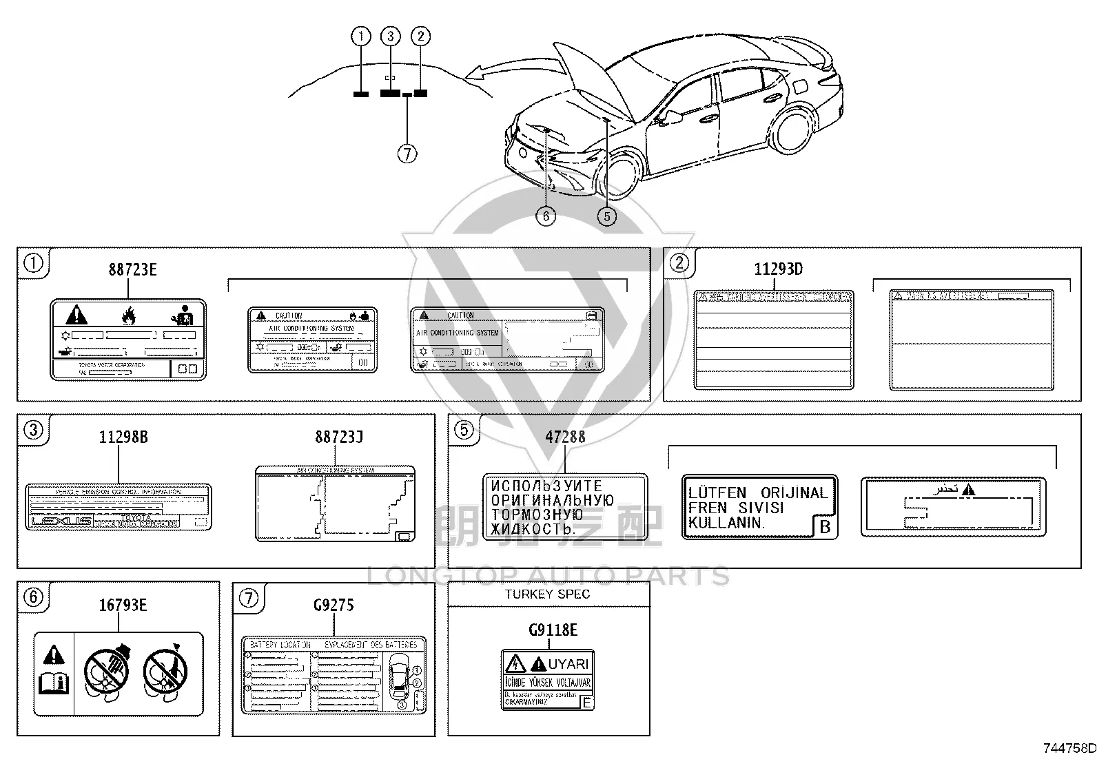 Radiator Warning Label 88723-33190 for Lexus ES350