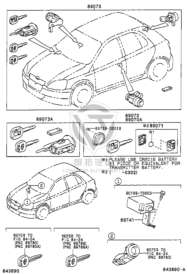 Remote Key Fob 89070-0D020 for Toyota Avensis