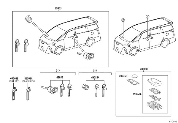 Ignition Key Shell 89072-V2060 for Toyota Alphard
