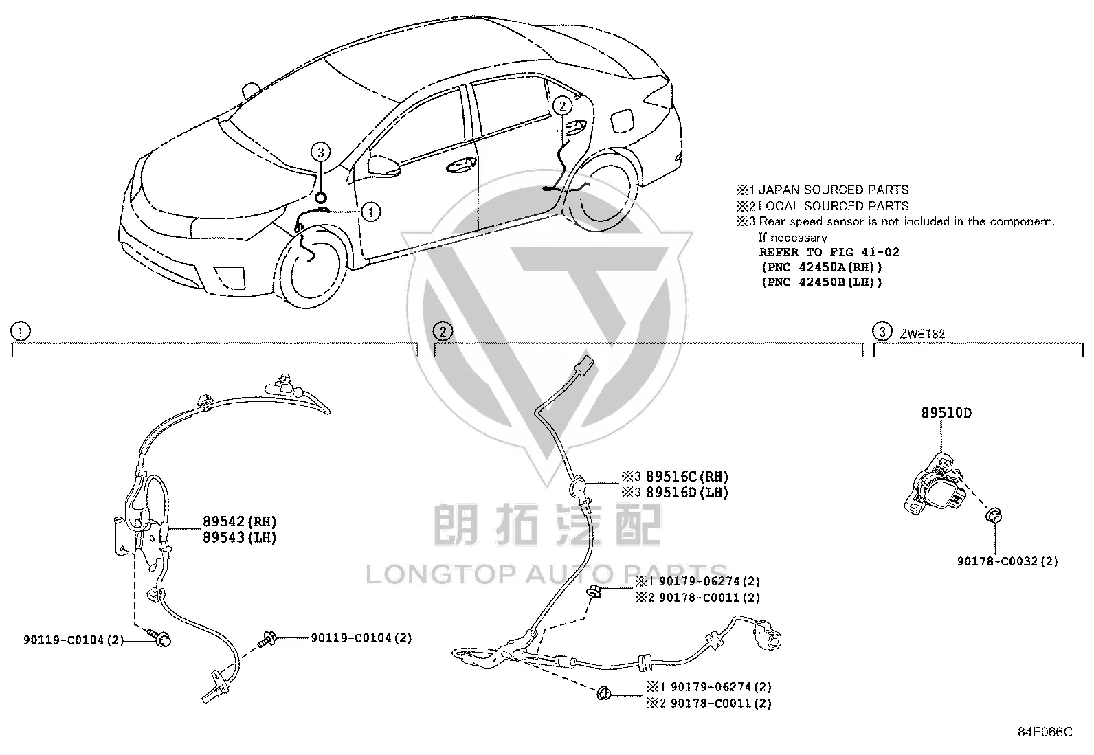 ABS Front Wheel Sensor 89542-02070 for Toyota Corolla