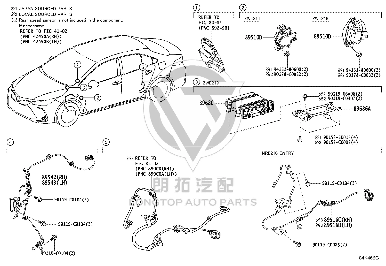 ABS Front Left Wheel Sensor 89543-02230 for Toyota Allion
