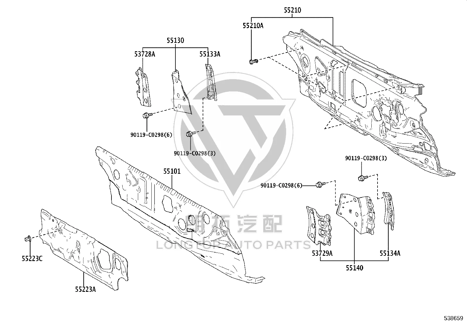 Front Bulkhead Outer Protector 90119-C0298 for Toyota BZ3