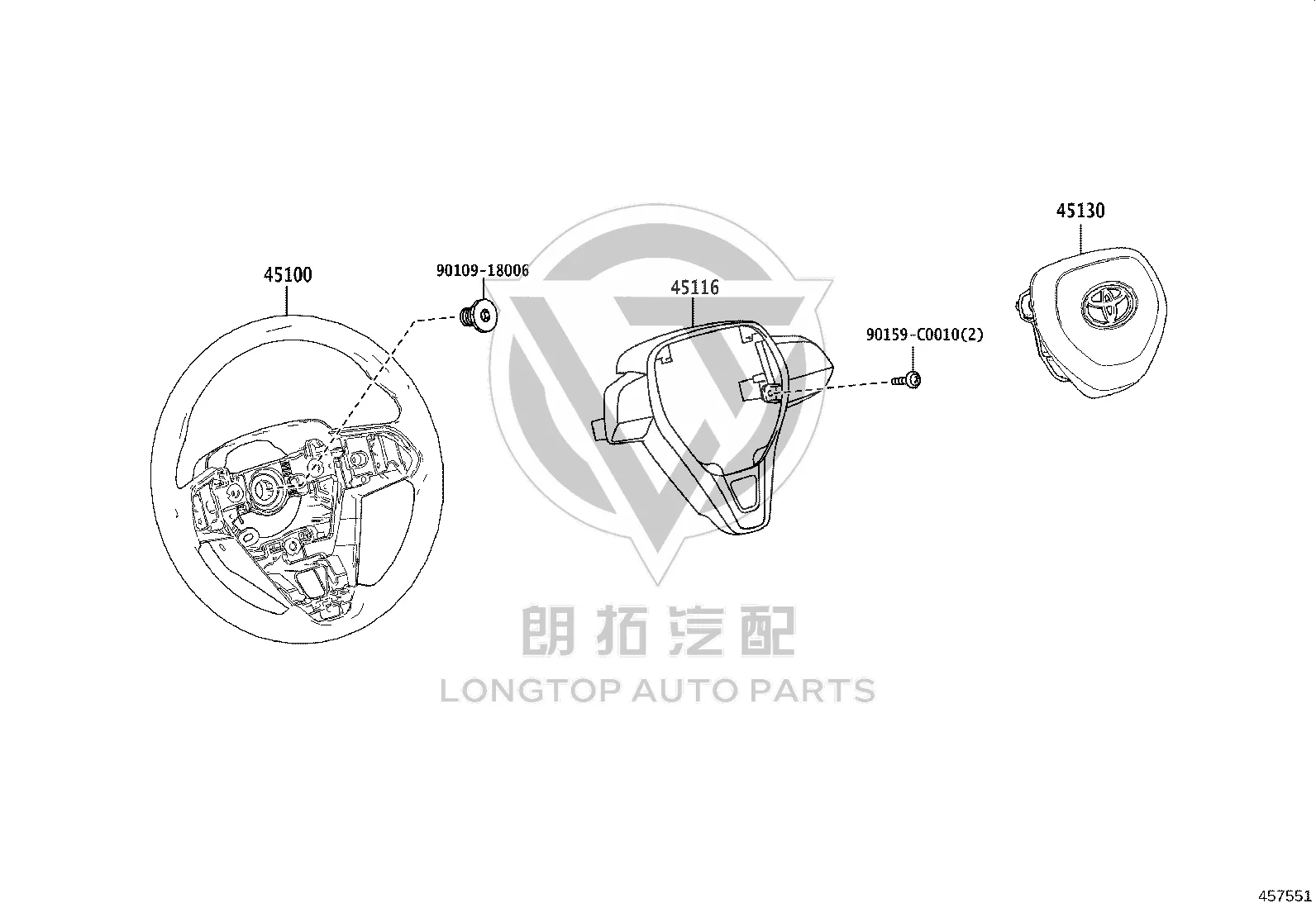 Driver airbag 45130-02890 for Toyota Front Lander