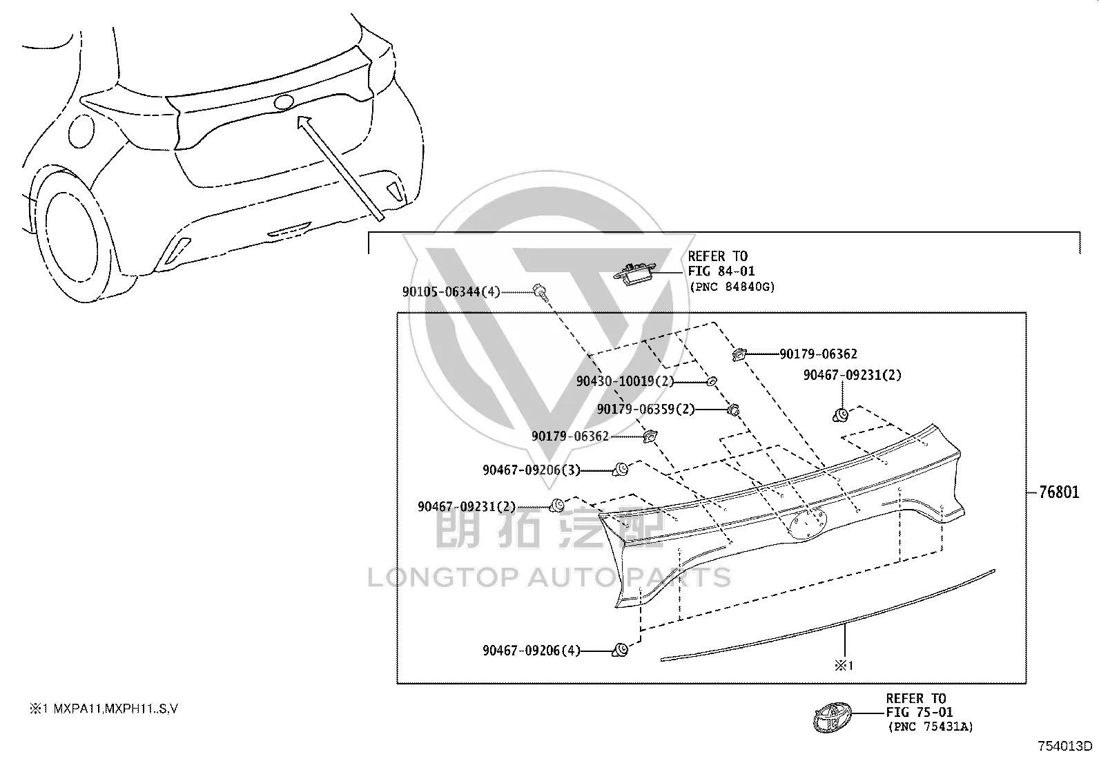 Tailgate Trim Lower Protector 90179-06362 for Toyota Alphard