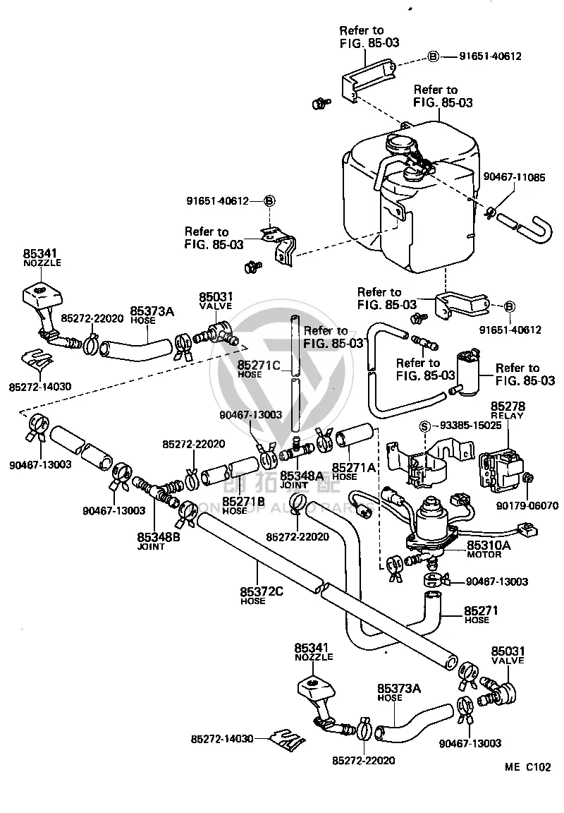 Headlamp washer hose (from connector to valve) 90445-14071 for Toyota CELICA