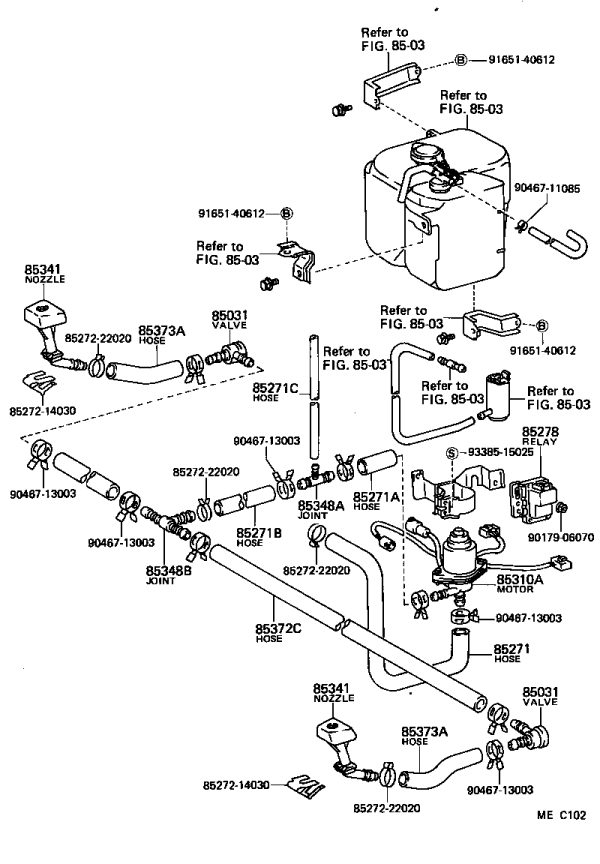 Headlamp washer hose (from connector to valve) 90445-14071 for Toyota CELICA