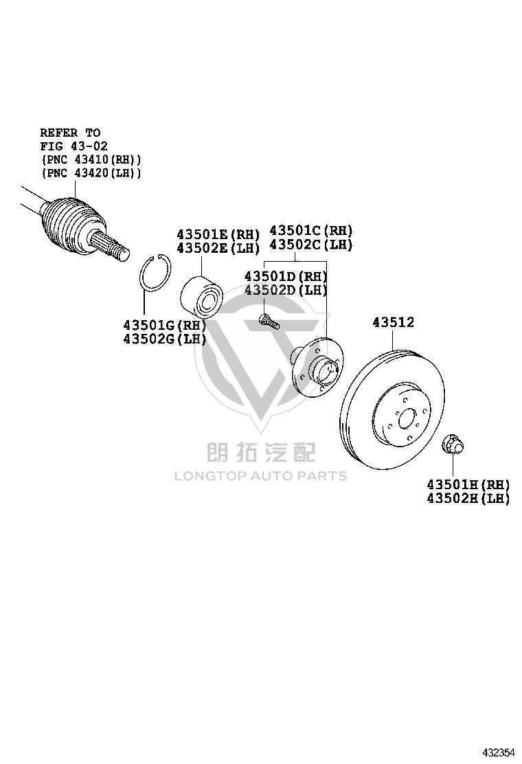 Front brake disc (right) 43512-02230 for Toyota Corolla