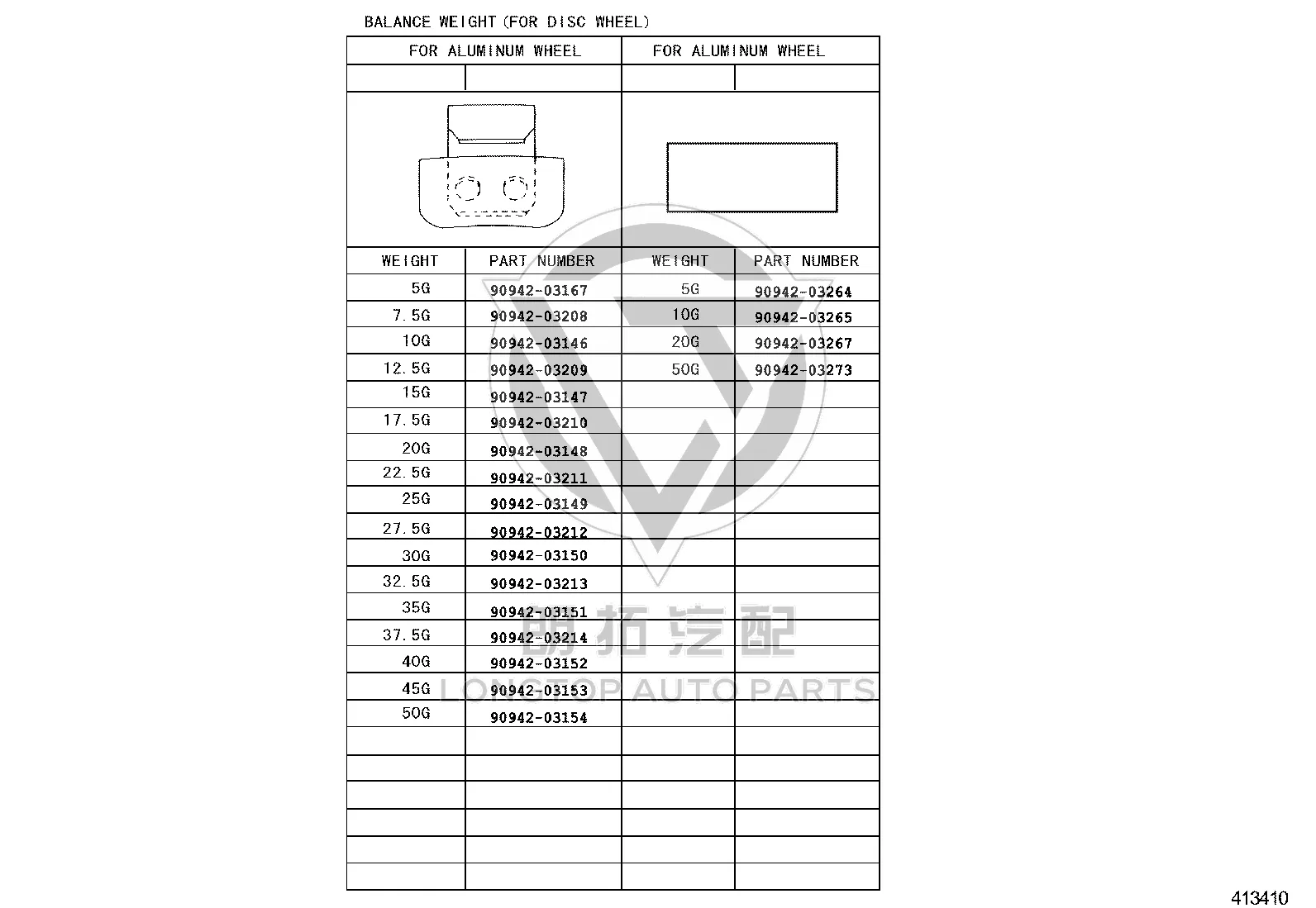 Wheel Balance Weight 90942-03167 for Toyota 4RUNNER