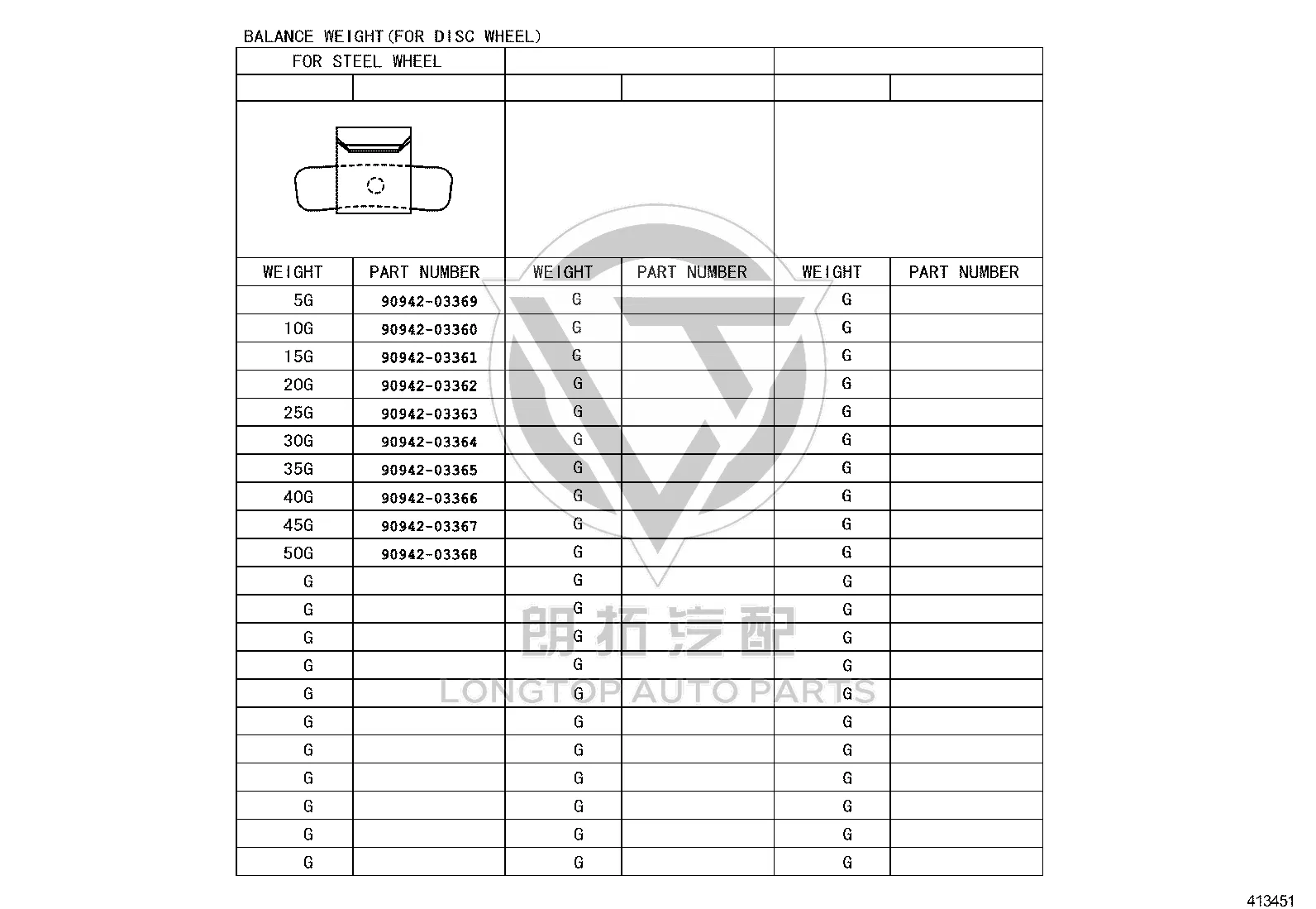 Wheel Balance Weight 909420-3368 for Toyota 4RUNNER
