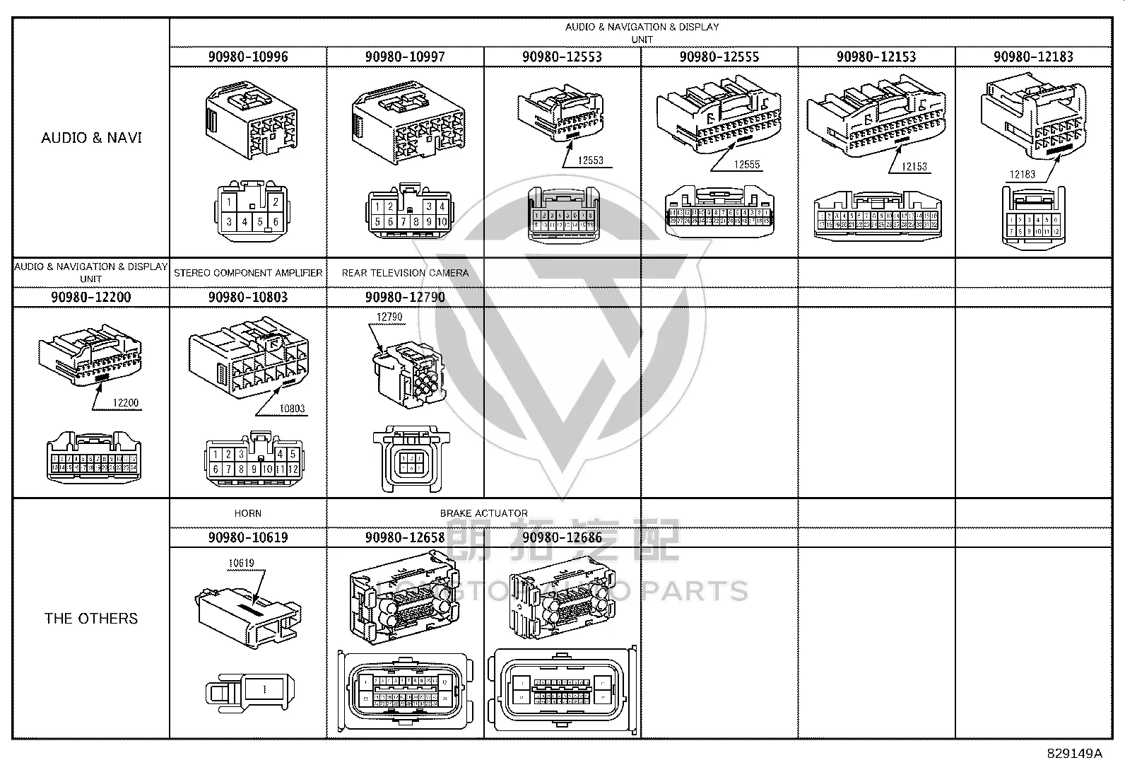 Wire Harness Connector 90980-12200 for Toyota Auris