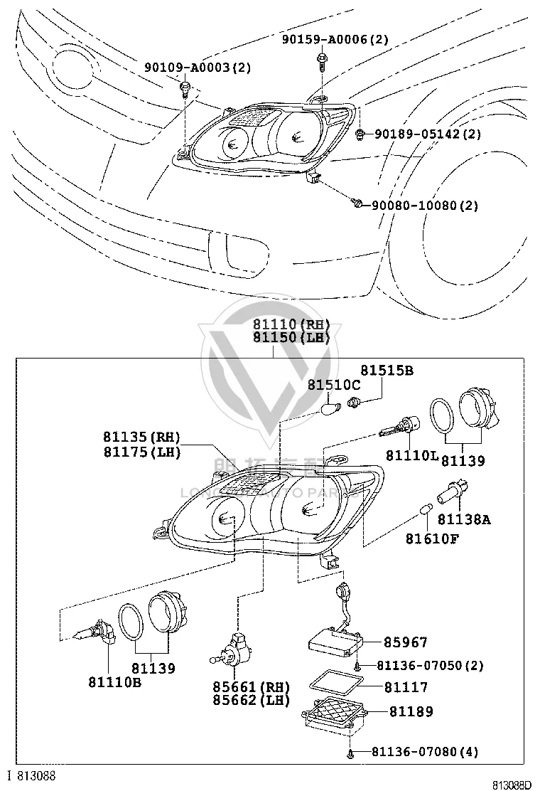 Headlamp low beam bulb 909812-0002 for Toyota AVALON
