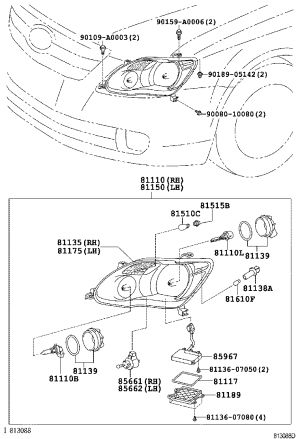 Headlamp low beam bulb 909812-0002 for Toyota AVALON