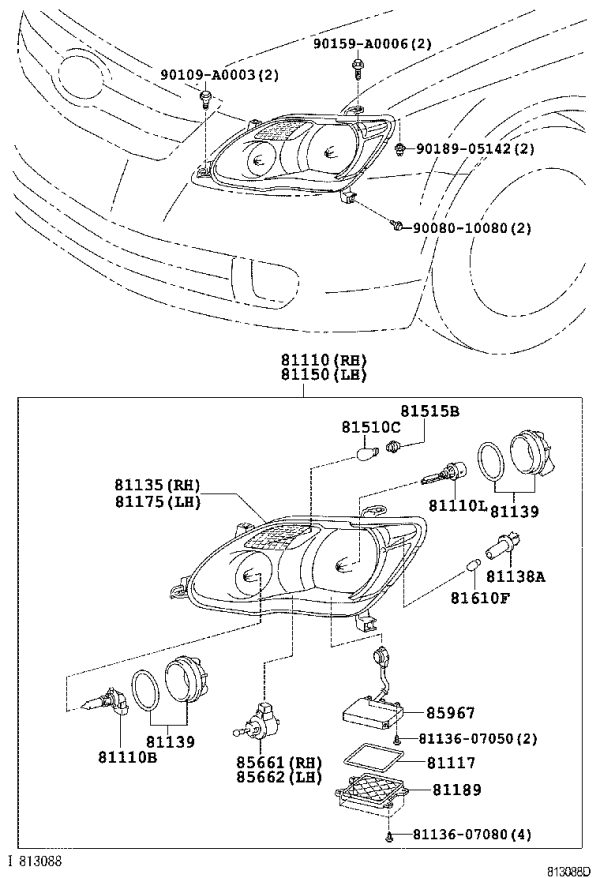 Headlamp low beam bulb 909812-0002 for Toyota AVALON