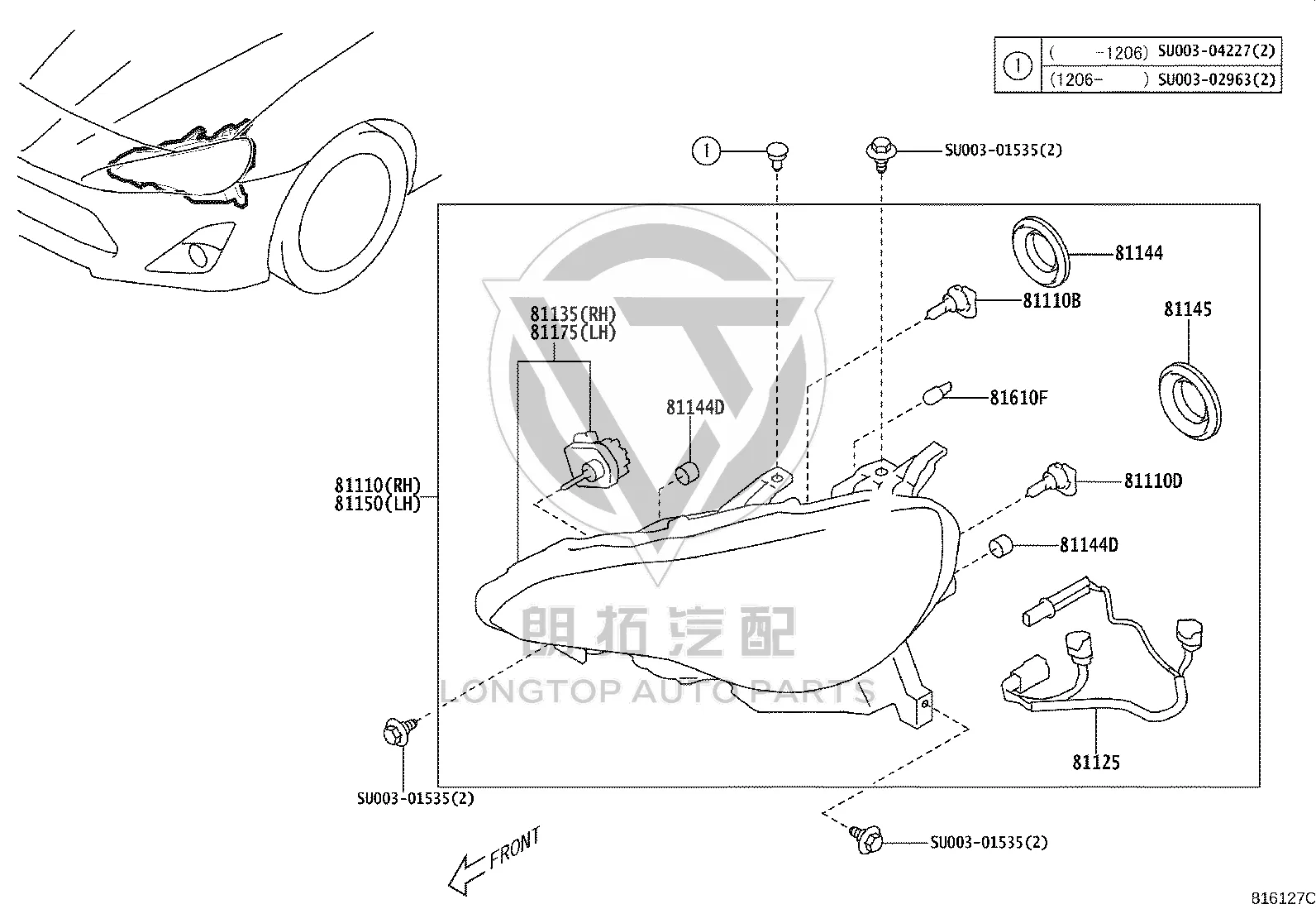 Headlamp Assembly Left SU003-05164 for Toyota GT86