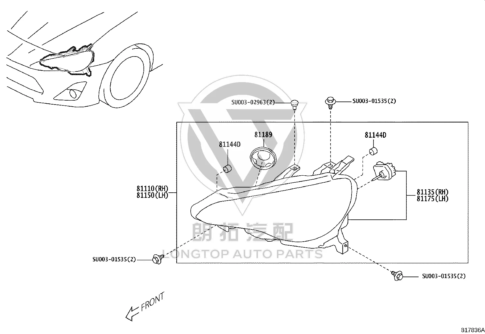 Front Light Half Assembly (Right) SU003-08041 for Toyota 86